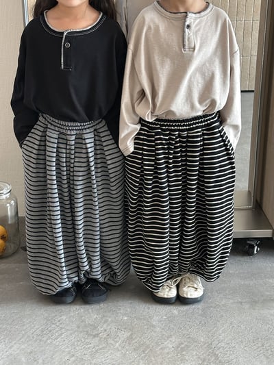 日系條紋蘿蔔寬褲6