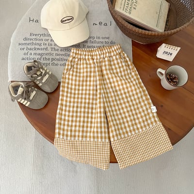 俏皮黃格子寬褲2