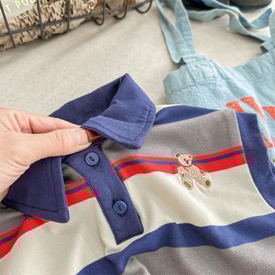 韓系刺繡小熊寬條紋有領上衣7