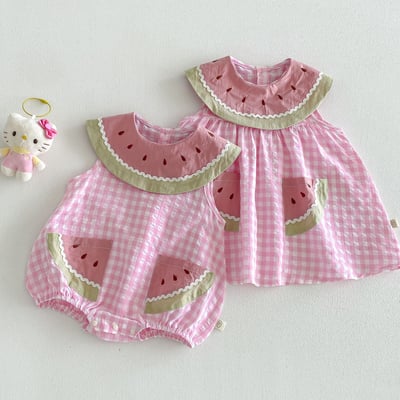 推 ♡ 可愛西瓜領格子姊妹裝3