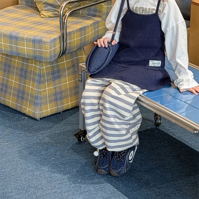 韓系粗條紋縮口休閒棉褲22