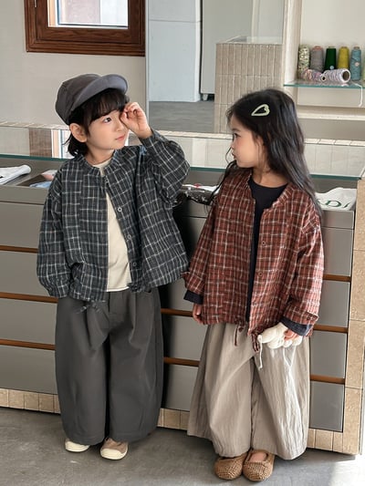 日系格子抽繩襯衫外套18