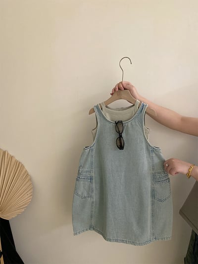 韓系牛仔花苞兩件套洋裝8