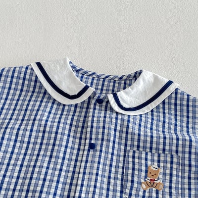小海軍刺繡熊格子爬服6
