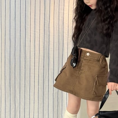 韓系街頭工裝A字短裙1