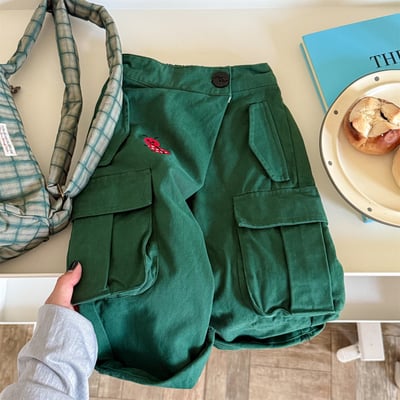 推 ♡ 韓系水洗棉刺繡工裝褲15