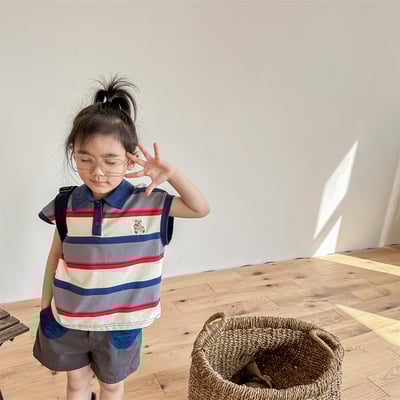 韓系刺繡小熊寬條紋有領上衣15