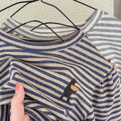 小圖條紋抓皺肩上衣9