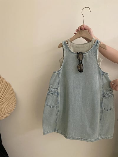 韓系牛仔花苞兩件套洋裝7