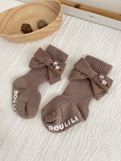 森系小繡花蝴蝶結寶寶襪7