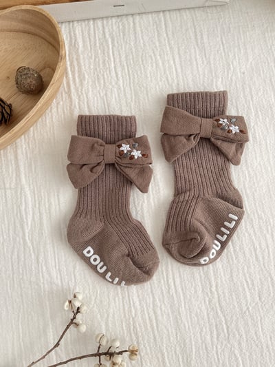 森系小繡花蝴蝶結寶寶襪6