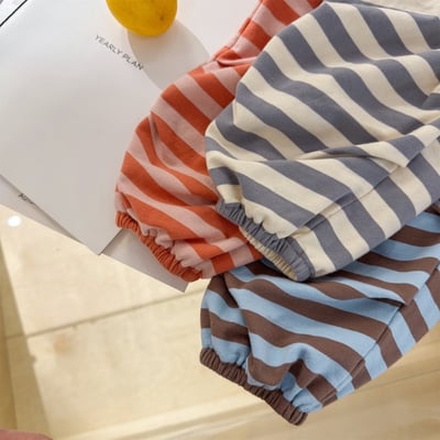 韓系粗條紋縮口休閒棉褲12