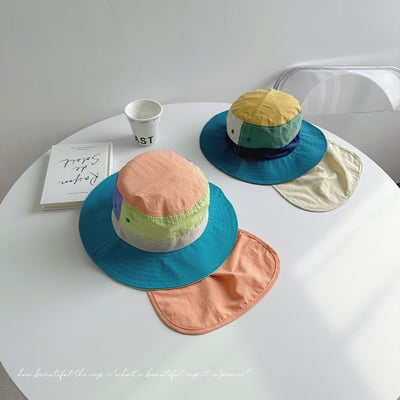 韓風撞色速乾防潑水遮陽漁夫帽(可拆遮脖子)7