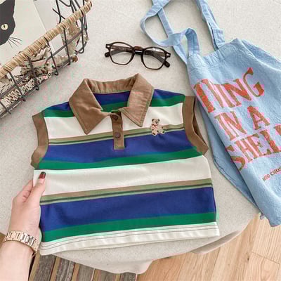 韓系刺繡小熊寬條紋有領上衣13