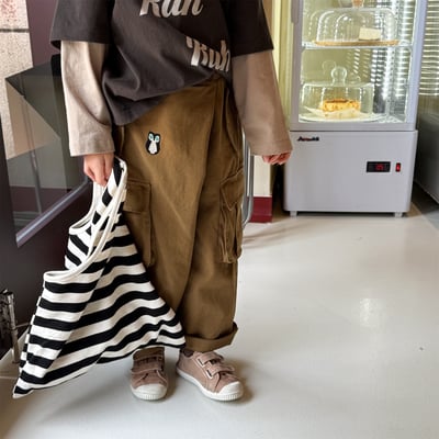 推 ♡ 韓系水洗棉刺繡工裝褲19