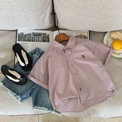 經典小刺繡素色襯衫6