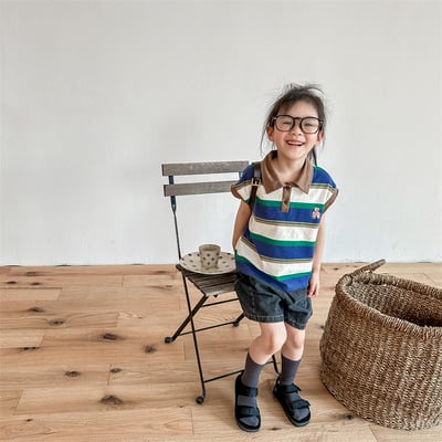 韓系刺繡小熊寬條紋有領上衣20