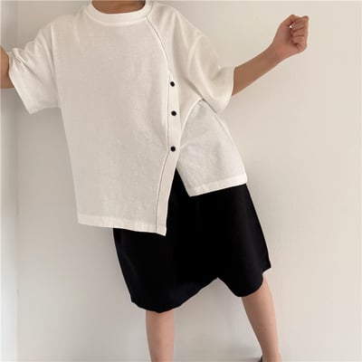 韓系特色斜拼釦上衣4