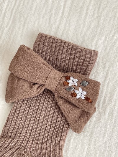 森系小繡花蝴蝶結寶寶襪4
