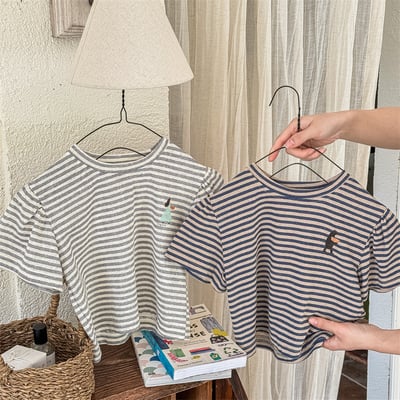 小圖條紋抓皺肩上衣5