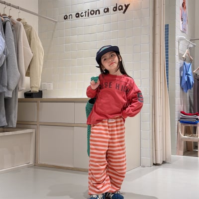 韓系粗條紋縮口休閒棉褲24