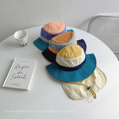 韓風撞色速乾防潑水遮陽漁夫帽(可拆遮脖子)1