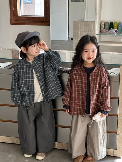 日系格子抽繩襯衫外套7