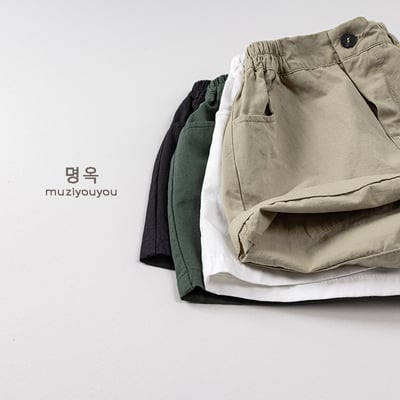 日系簡約後鬆緊五分褲7