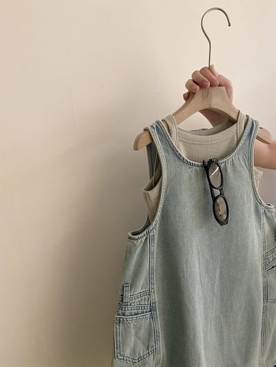 韓系牛仔花苞兩件套洋裝3