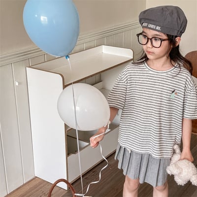 小圖條紋抓皺肩上衣19