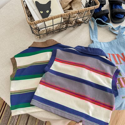 韓系刺繡小熊寬條紋有領上衣3