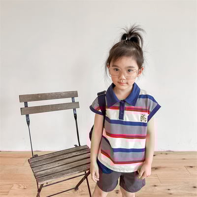 韓系刺繡小熊寬條紋有領上衣16