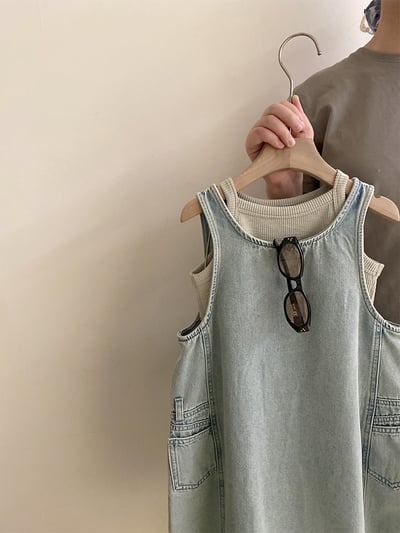 韓系牛仔花苞兩件套洋裝9