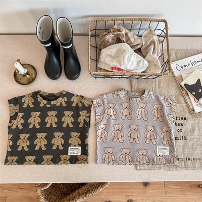 *門市熱銷*韓版高磅數滿版小熊落肩上衣2