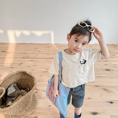 小動物刺繡口袋短版上衣14