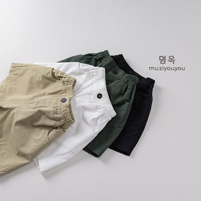 日系簡約後鬆緊五分褲9