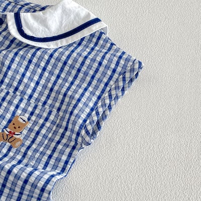 小海軍刺繡熊格子爬服7