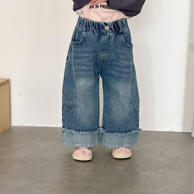 推 ♡ 韓系拼接抽鬚寬牛仔褲4