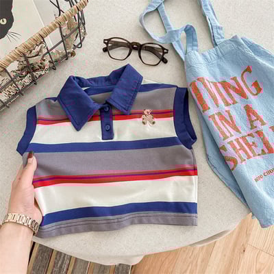 韓系刺繡小熊寬條紋有領上衣12