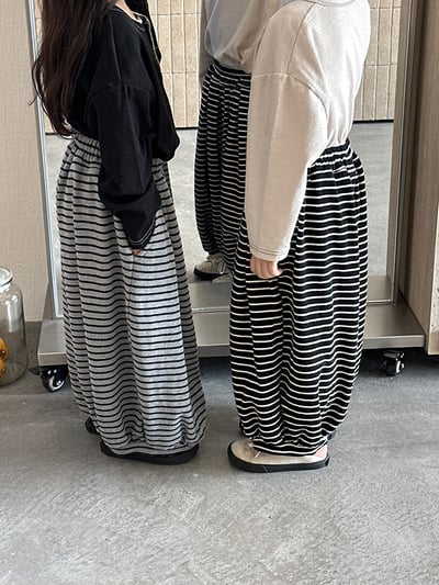 日系條紋蘿蔔寬褲8