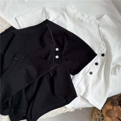 韓系特色斜拼釦上衣3