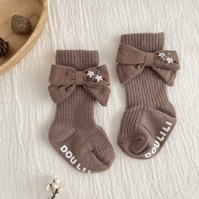 森系小繡花蝴蝶結寶寶襪3
