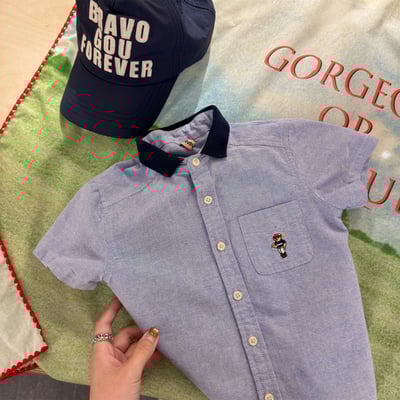 韓系棒球小熊跳色領襯衫11