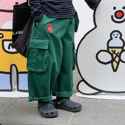 推 ♡ 韓系水洗棉刺繡工裝褲1