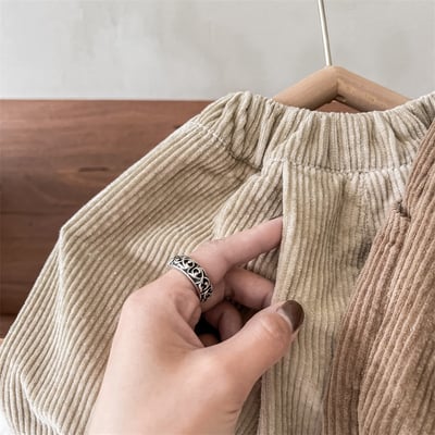 日系格子補丁條絨長褲9