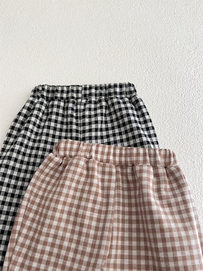 韓系格子蕾絲花邊喇叭褲4