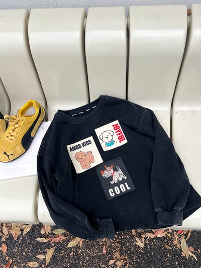 復古束口刷色狗狗上衣4