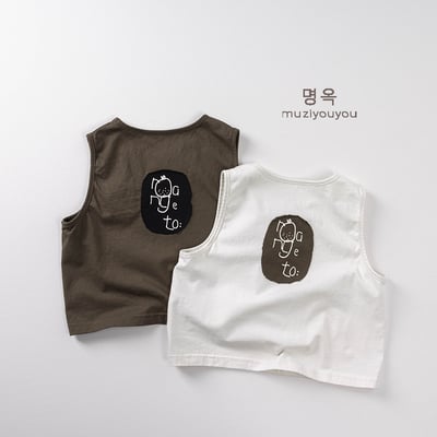 日系棉質貼布插畫無袖背心3