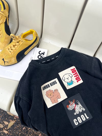 復古束口刷色狗狗上衣5