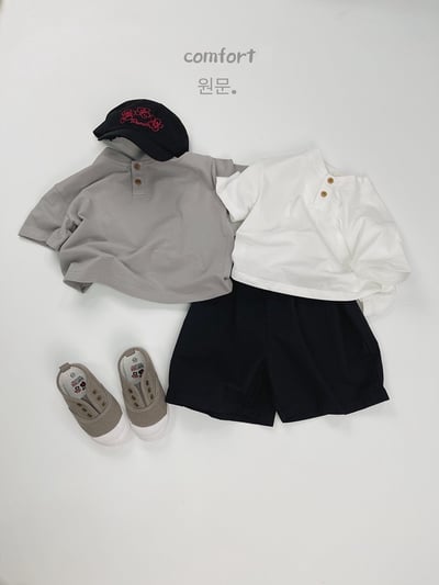 韓系短領雙釦素色上衣5